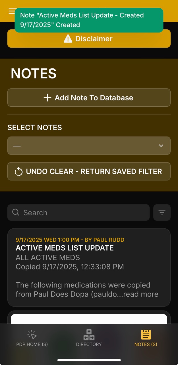 Create Note Page (Note Created Confirmation)